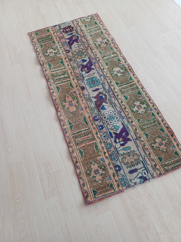 2x5 Vintage Turkish Rug, Multicolor Handmade Wool Oushak Runner Rug, Ft: 2.0x4.8 gallery