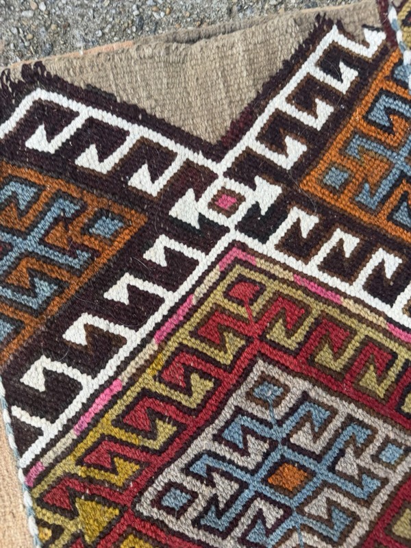 Antique Turkman Rug Kilim Soumac Bag 27” x 47" Caucasian oriental Flatweave gallery
