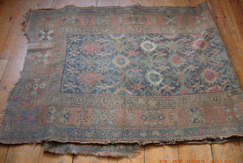 Antique Victorian oriental carpet runner for restoration or craft 295 x 108 cms gallery