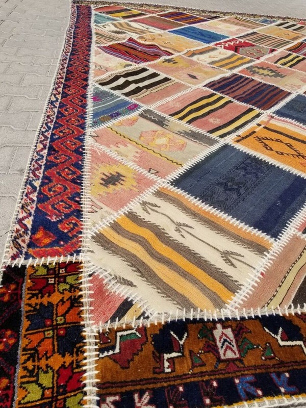 Beautiful Antique Multi-Colored Wool Pile Tribal Area Patchwork Rug 8x12ft gallery