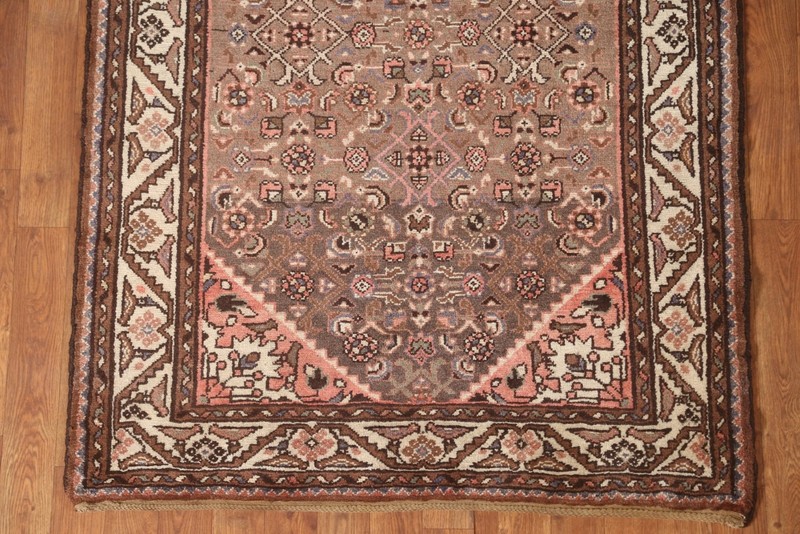 Geometric Brown Wool Runner Rug 4x10 Hand-knotted Vintage Traditional Nomad Rug gallery