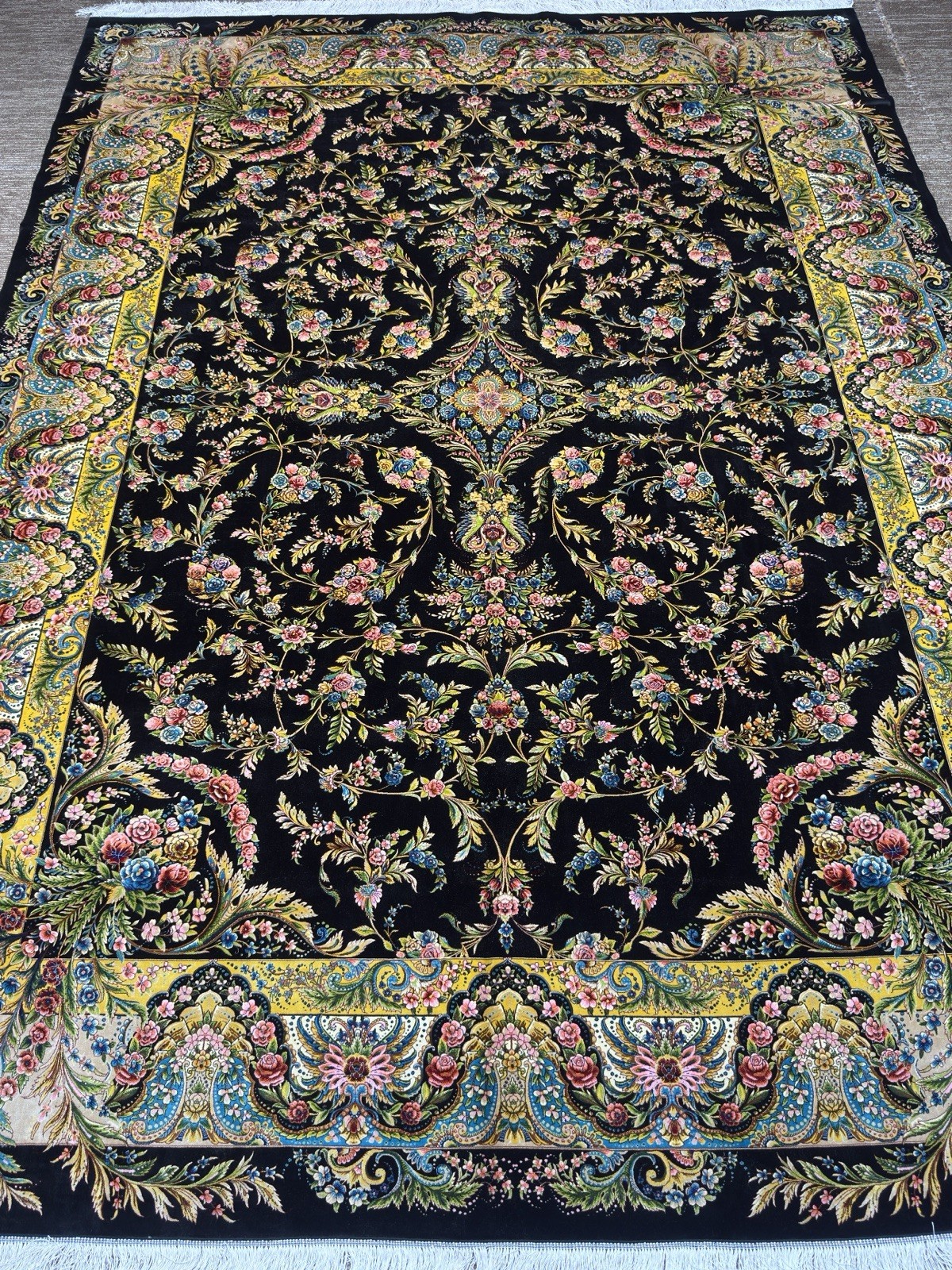 Black 8x11 Ft Silk Floral Oriental Area Rug Traditional Medallion Living Room gallery