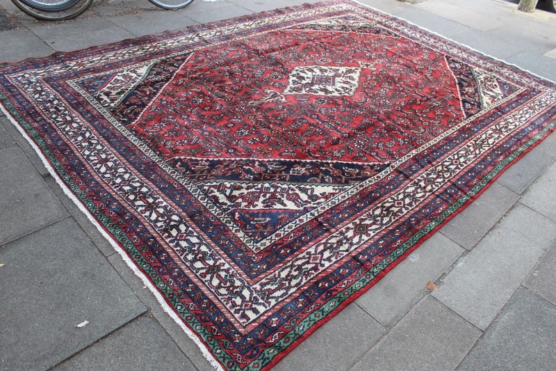 Vintage Hand Made Traditional Oriental Wool Red Blue Large Carpet 343x254cm gallery