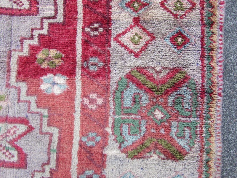 Vintage Traditional Hand Made Oriental Grey Red Cotton Wool Long Rug 239x116cm gallery