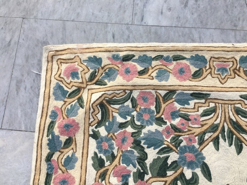 Vintage Handmade Aubusson Rug French Style Chain Stitch Needlepoint Rug 3x5 ft gallery