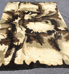 1970s Danish Modern Wool Rug by Ege Rya- 6′ x 9′ Tan Brown Shag Abstract Groovy