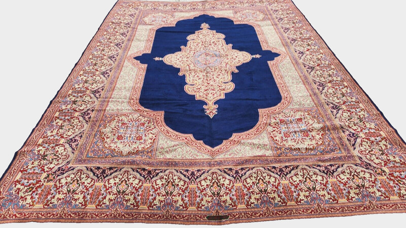 *10"X13' ORIGINAL ANTIQUE CR1920 KRMAN-ESFEHAN HAND KNOTTED WOOL BLUE RUG gallery