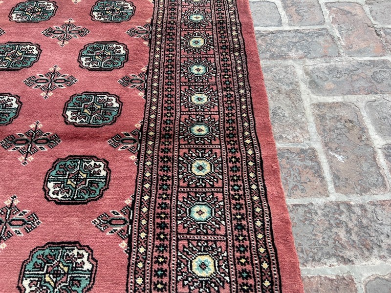 Pink Rose Green Afghan Bokhara Rug 5.2x8.3 Ft Vintage Hand Knotted Wool Area Rug gallery