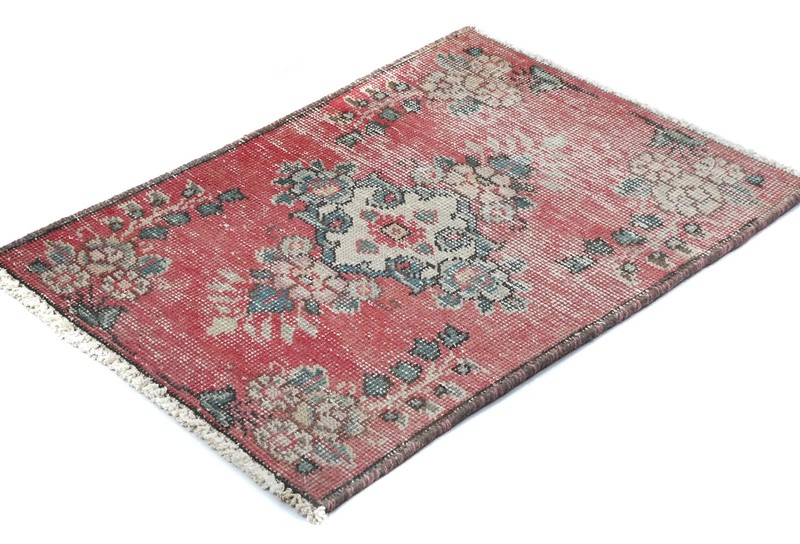 Semi Antique Distressed Oriental Rug Muted Floral Handmade Carpet 1'6X2'3 ft gallery