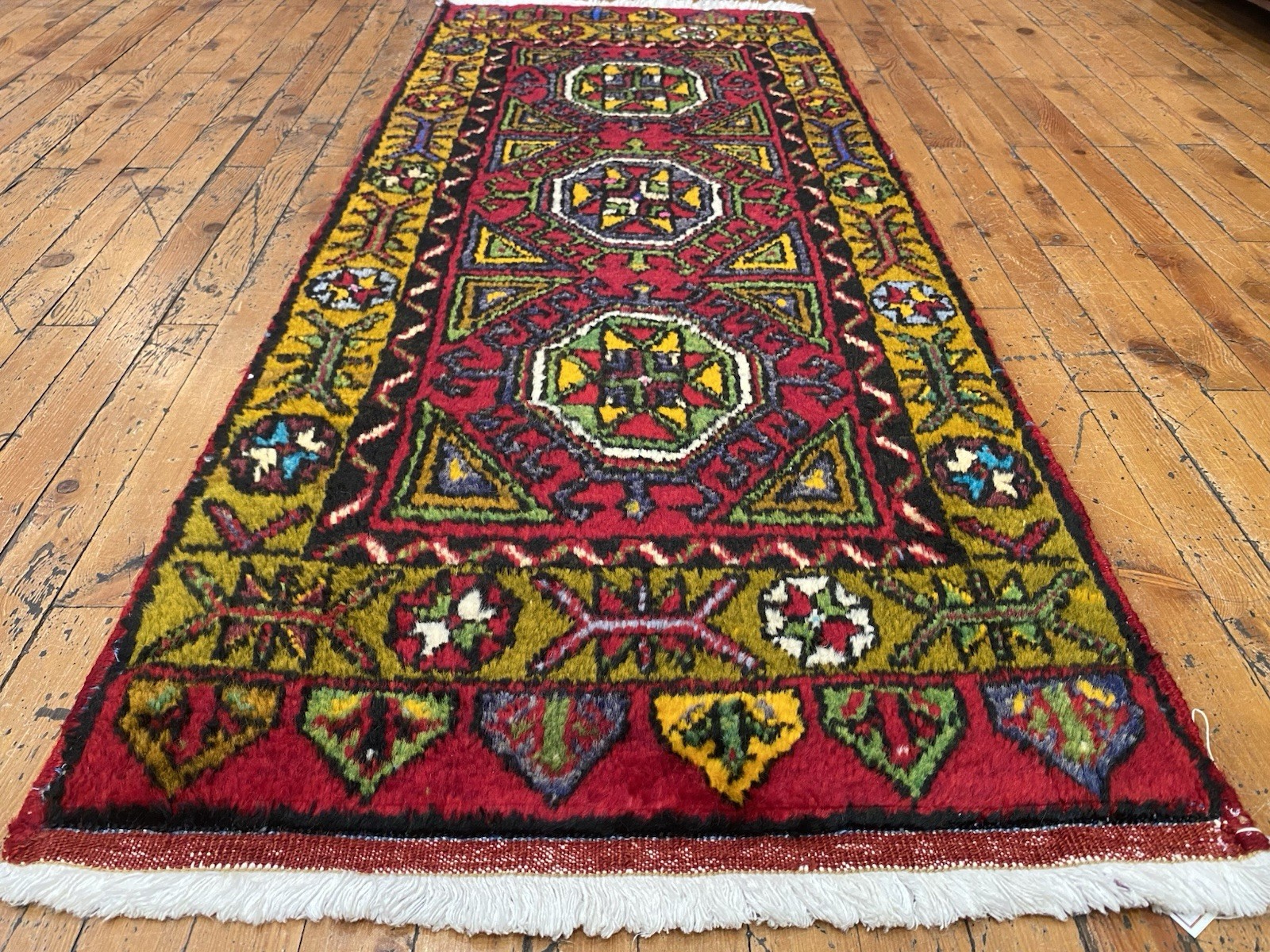 Beautiful Antique 1940-1950's Wool Pile Henna Dye Tribal Runner Rug 2’x5’ft gallery