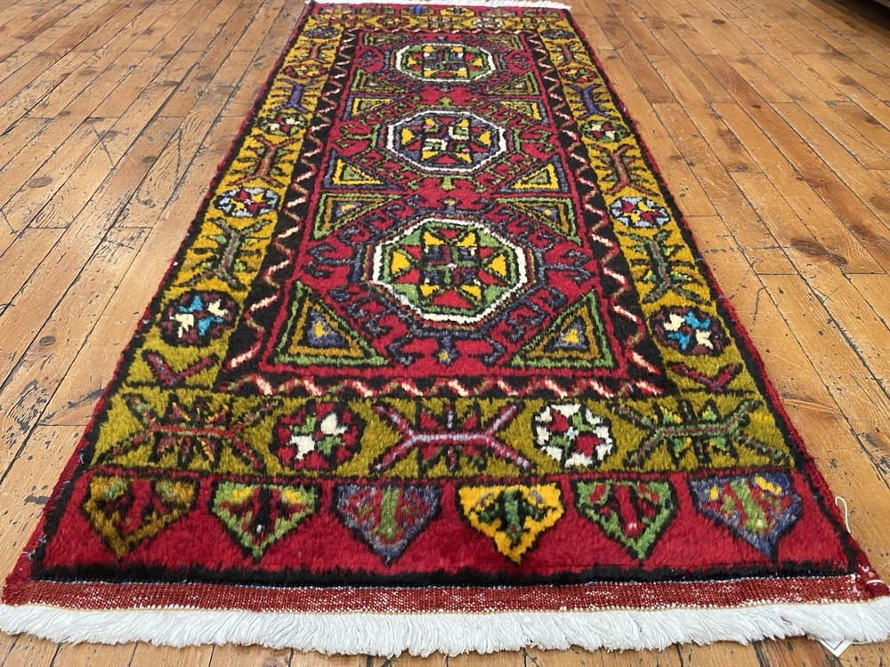 Beautiful Antique 1940-1950's Wool Pile Henna Dye Tribal Runner Rug 2’x5’ft