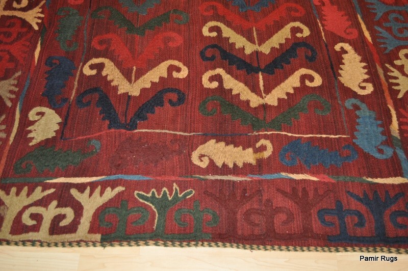 VINTAGE KILIM 5' x 7' wool HAND-WOVEN Tribal hand sewn UZBEK wool area wool rug. gallery