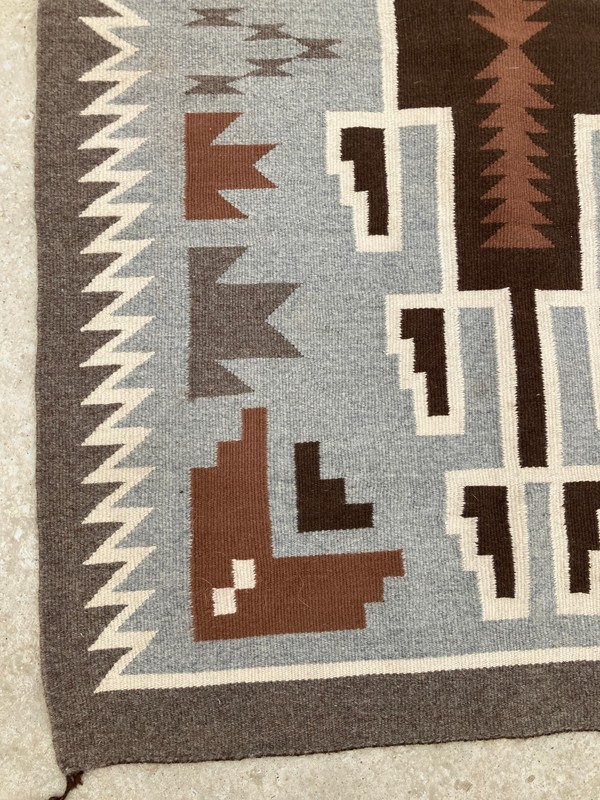 Antique Handwoven Mexican Authentic Two Grey Hill Native Wool Rug 45.6x31.4 In gallery