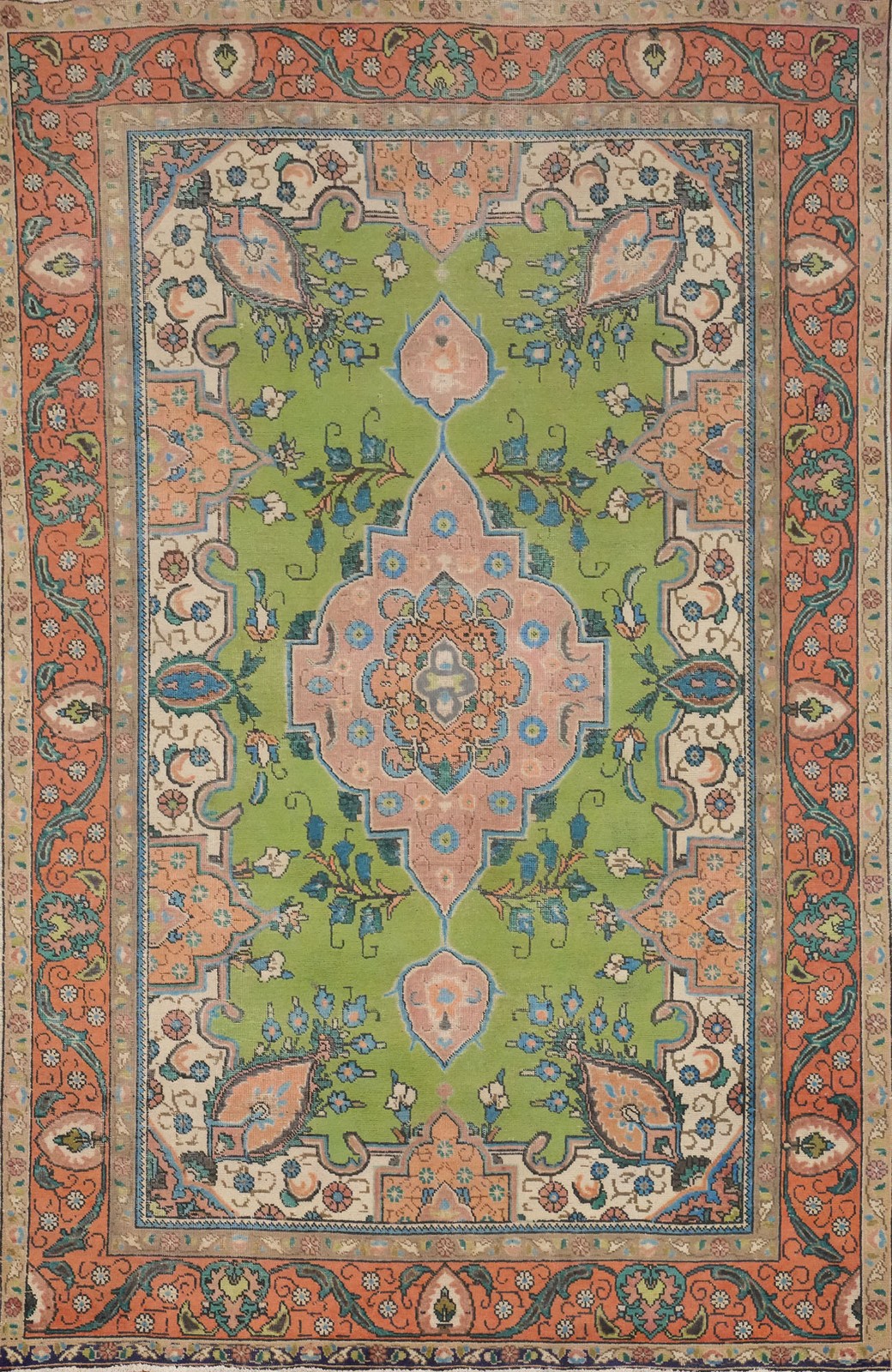 Traditional Style Green/ Orange Wool Area Rug 6x10 ft Handmade Over-dyed Carpet gallery