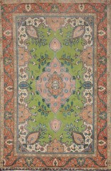 Traditional Style Green/ Orange Wool Area Rug 6×10 ft Handmade Over-dyed Carpet