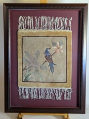 İnterior Design Bird Motif Rug Hand Knotted Bamboo Silk Cushion Rug Framed Decor