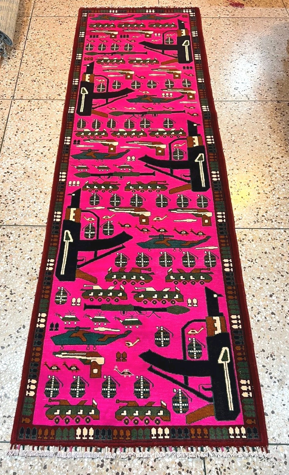 Handmade Rug Runner Vibrant Magenta & Black Tribal Kilim Size198x94cm gallery