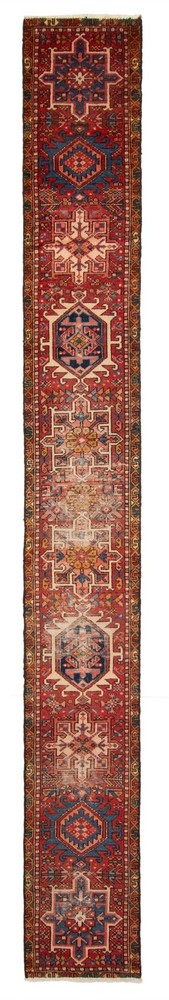 1'7" x 12'5" Vintage Hand-knotted Runner Rug Traditional Oriental Wool Carpet