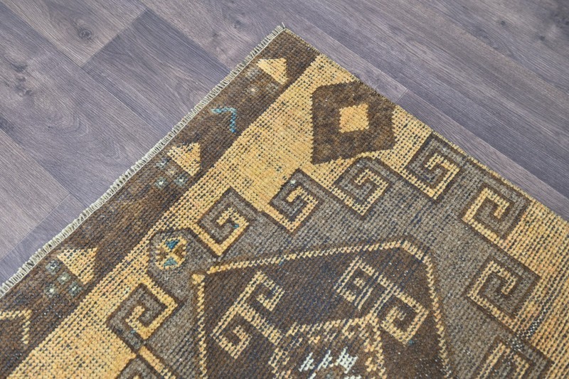 Vintage Turkish Runner Rug 3x11ft YELLOW Handmade Anatolian Oushak Hallway Wool gallery