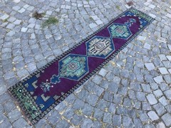 Turkish Vintage Rug Handmade Wool Rug Bohemian Runner Rug Home Rug 1,5 x 7,4 ft