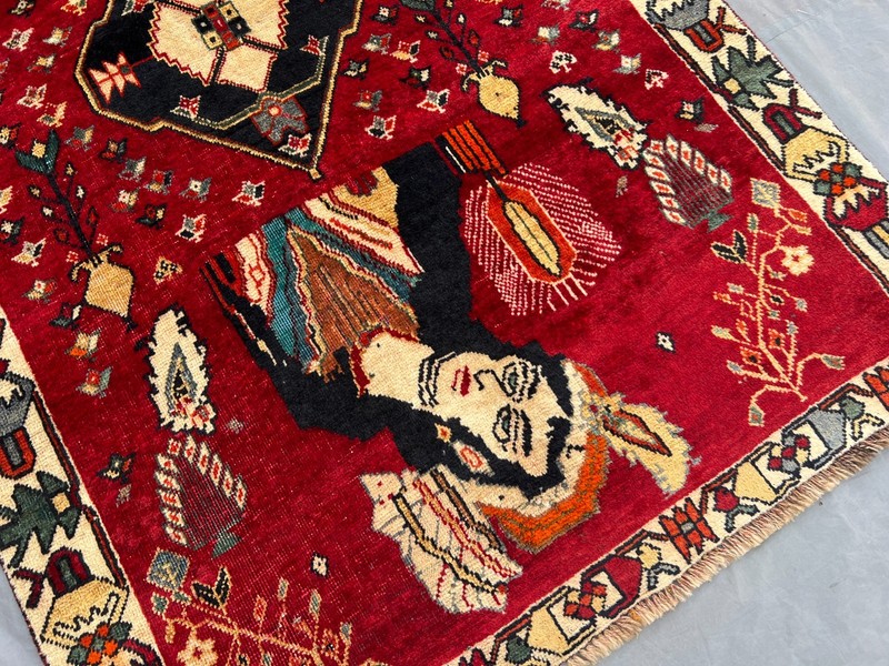 Red Antique Tribal Pictorial Hand Knotted Wool Rug 4x6 Unique Collector Rug gallery