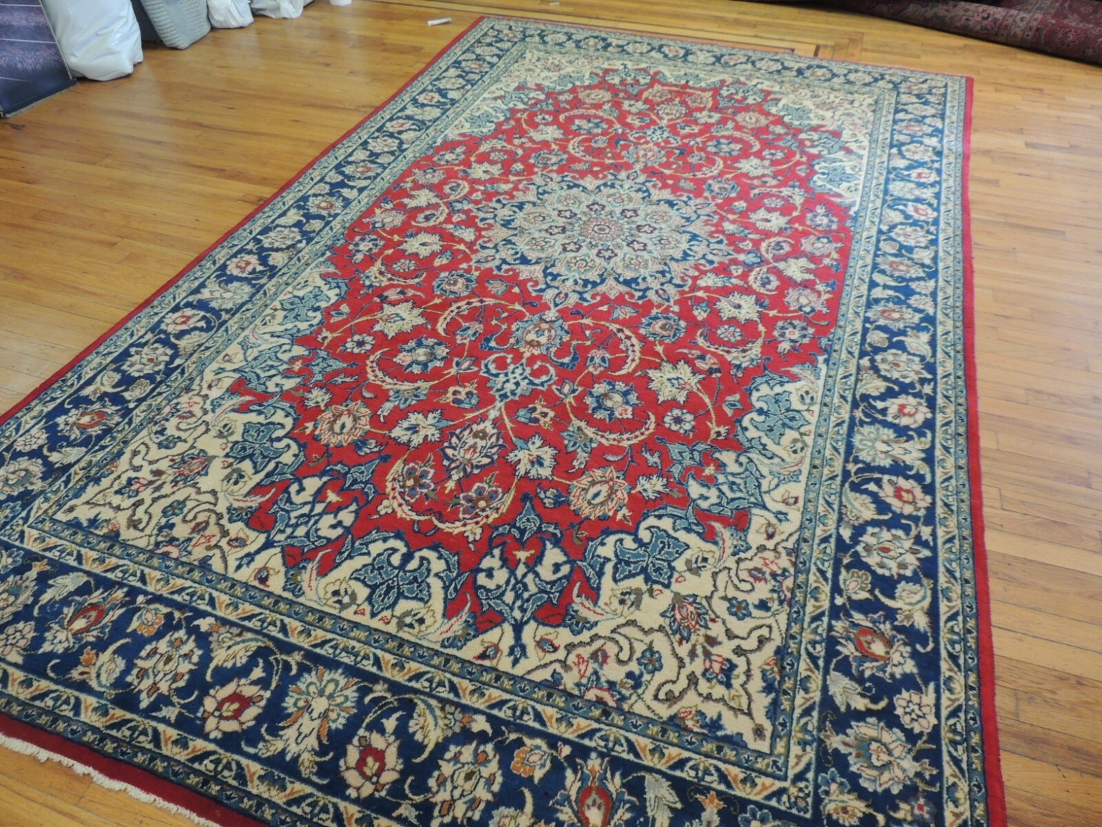 7x11 8x10 Kashaan Oriental Area Rug wool hand-knotted Red Blue Navy olive green gallery