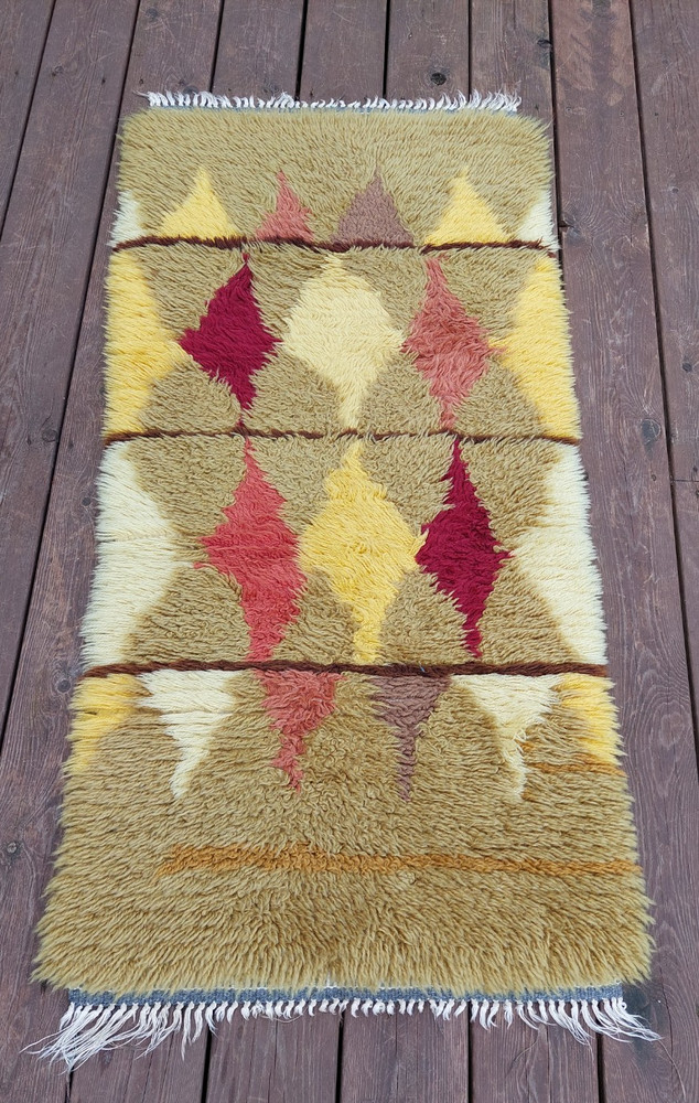 Vintage Scandinavian Rya Rug – Handwoven Wool Rug – Mid Century Wall Hanging – G
