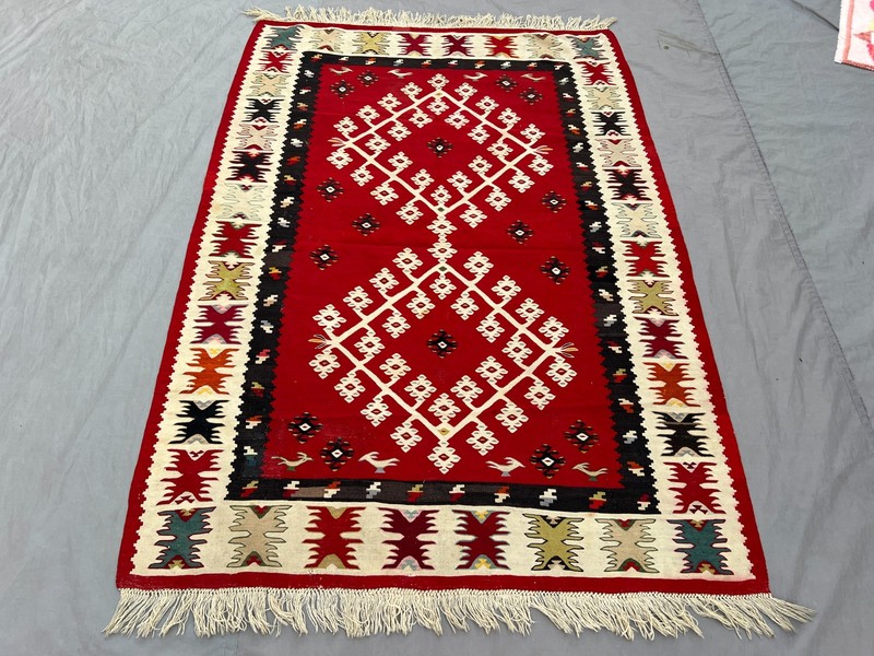 4'6x6'7 Vintage Turkish Hand Woven Kilim Rug Flat Weave Red Tribal Bedroom Rug gallery