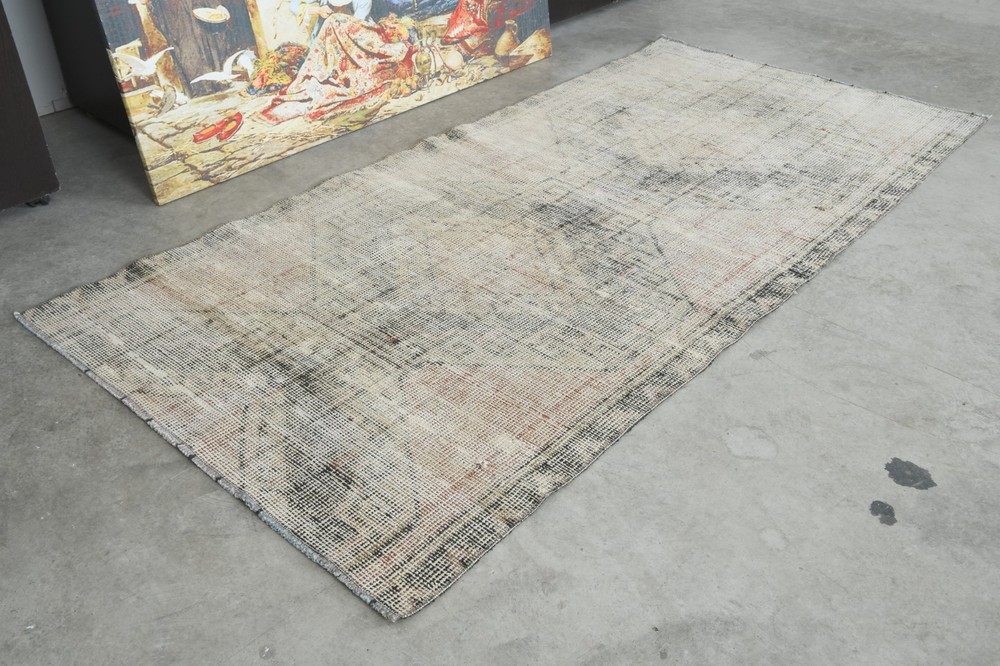 3x7 runner, small turkish rug, hand-knotted vintage oushak rug wool carpet,313