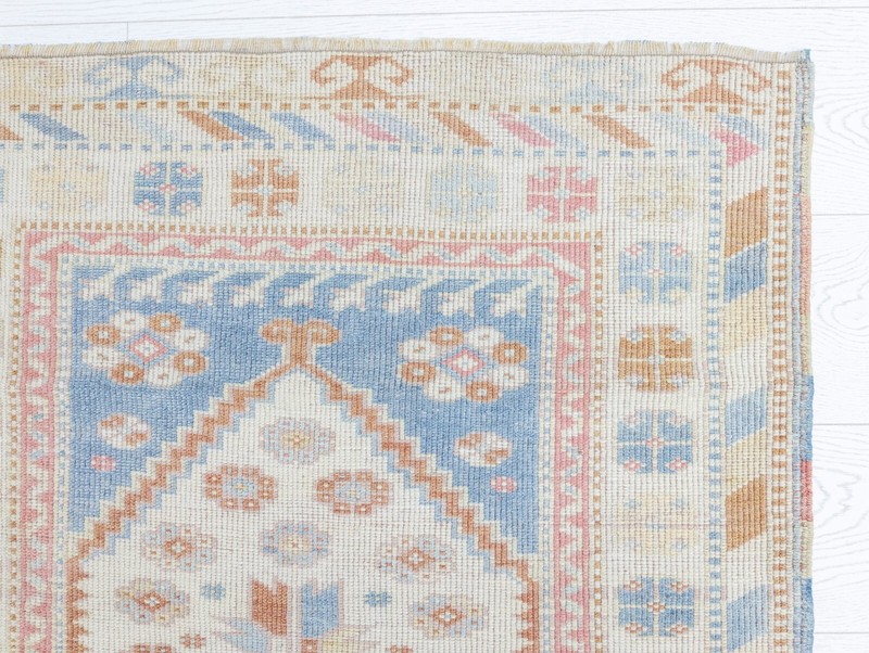 Turkish Oushak Rug, 3 x 4.7 ft, Blush Cream Blue, Romantic Pastel Vintage Decor gallery