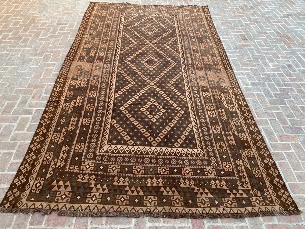 Chocolate Brown 9.8x16.3ft Handmade Afghan Kilim Rug Tribal Flatweave boho rug