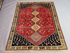 5×6’3 Ft Vintage Caucasian Handwoven Wool Geometric Floral Medallion Rug