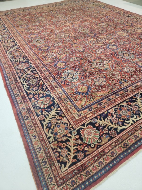 Antique Oriental Hand-Knotted Wool Area Rug Red/Navy Blue/Ivory/Blue 12' x 16' gallery