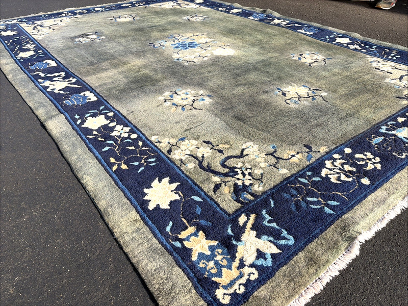 Auth: Antique Art Deco Chinese Rug Plush Green Wool Beauty 6x9 gallery