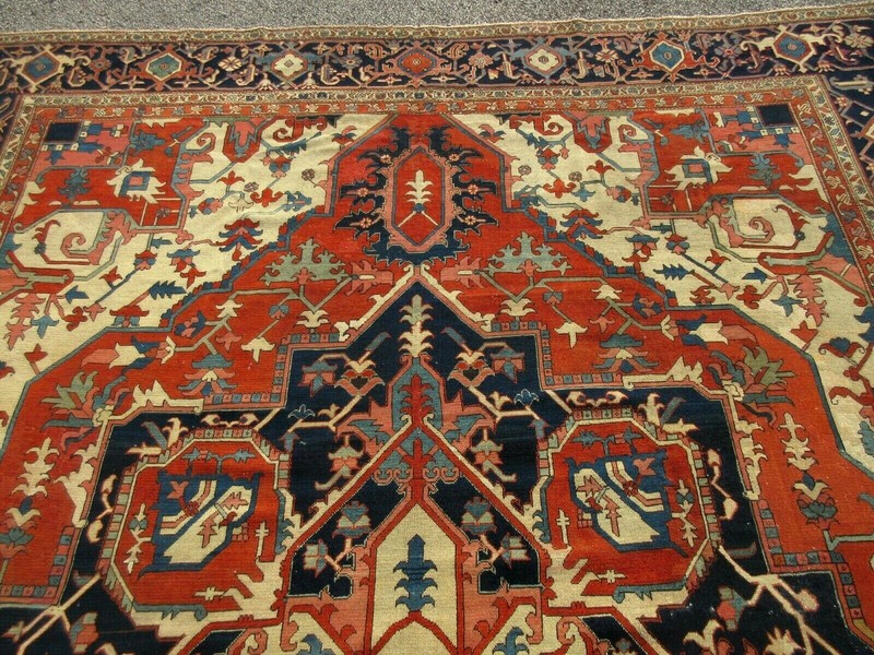 LARGE ANTIQUE 11 x 15 RARE SERAPI ORIENTAL CARPET DESIGNER DREAM CIRCA Lt.1800's gallery