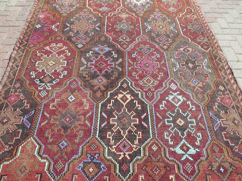 Turkish Kilim Wool Rug, Handmade Floor Carpet, Embroidery Area Rugs 75"x102" gallery