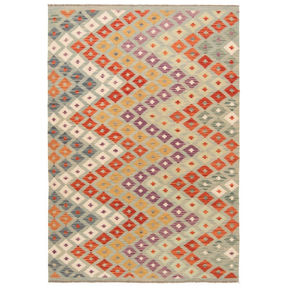 Kelim Afghan 241x164 cm Handwoven Oriental Carpet Rug Wool Gray Kilim