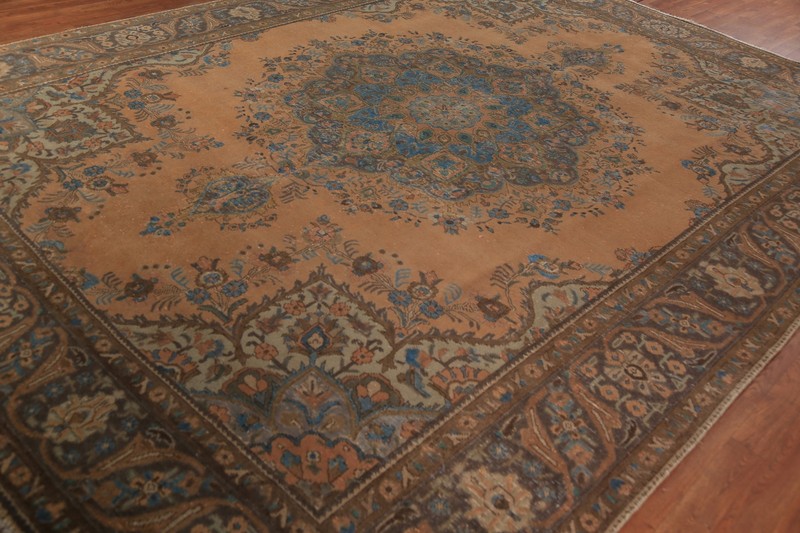 Semi-Antique Medallion Handmade Orange Wool Tebriz Room Size Rug 10x13 Carpet gallery