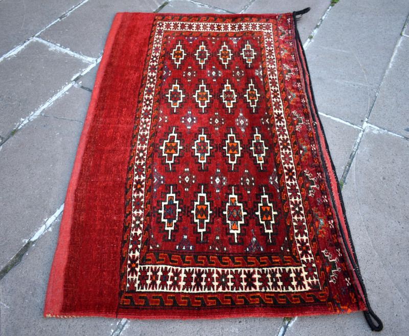 Fabulous Antique Tribal Rug 48'' x 29'' Turkoman Yomud Camel Bag Chuval Wool Rug gallery