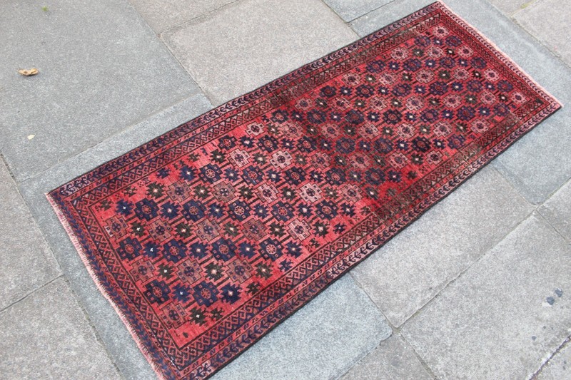 Vintage Hand Made Traditional Oriental Wool Red Short Runner 151x63cm gallery