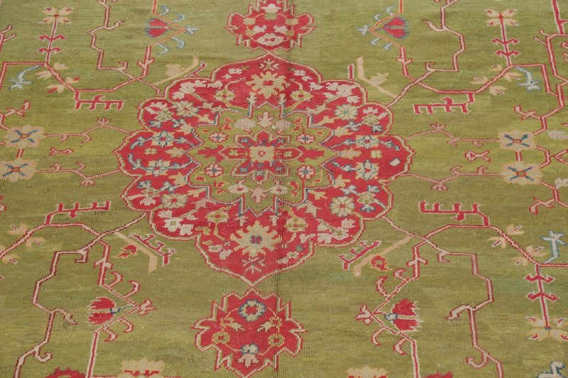 Antique Oushak Vegetable Dye WOOL Area Rug Handmade GREEN USHAK Carpet 13 x 16 gallery