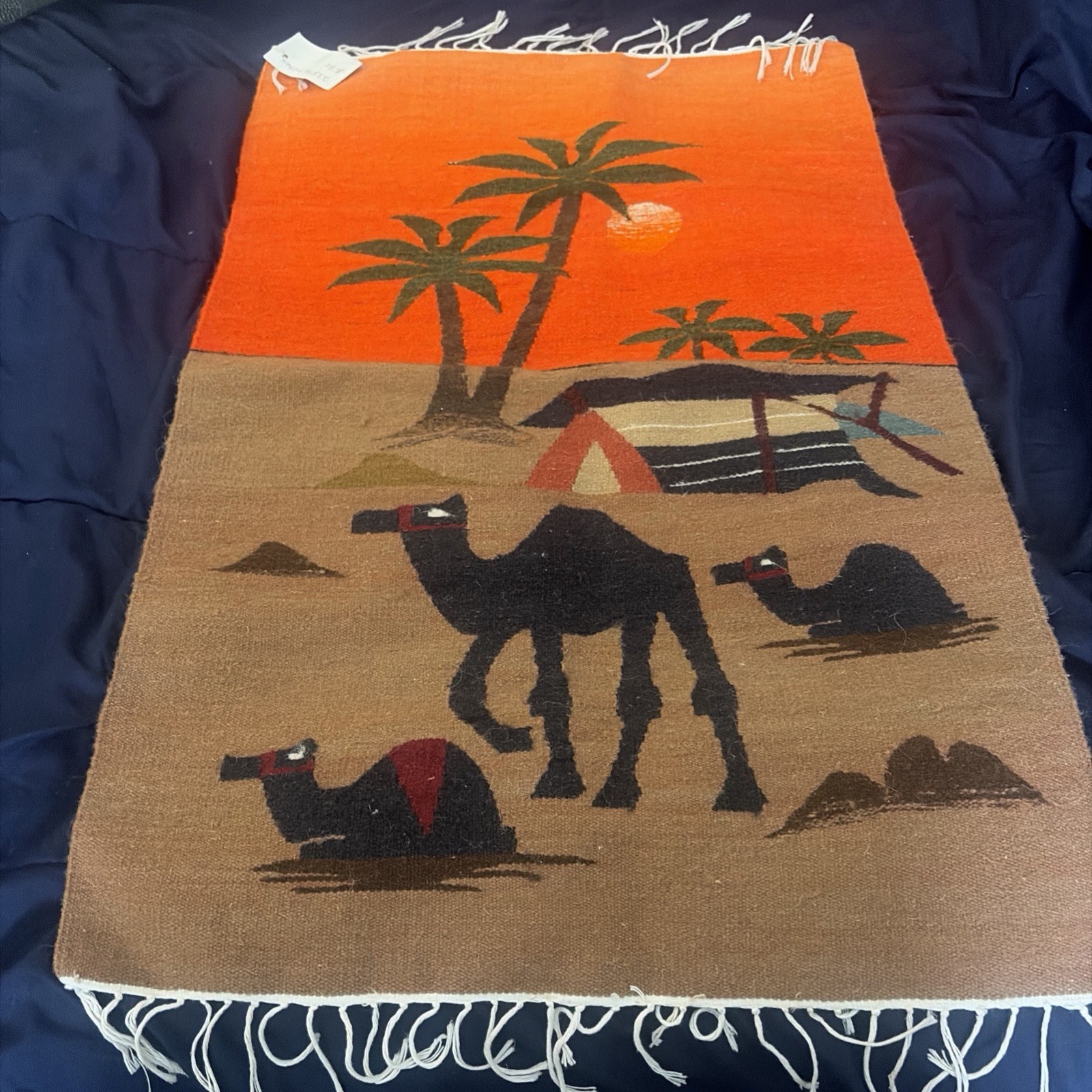 OLD Tribal Folk Egyptian Rug Wool Camels Woven Handmade Wall Hanging Carpet 36" gallery
