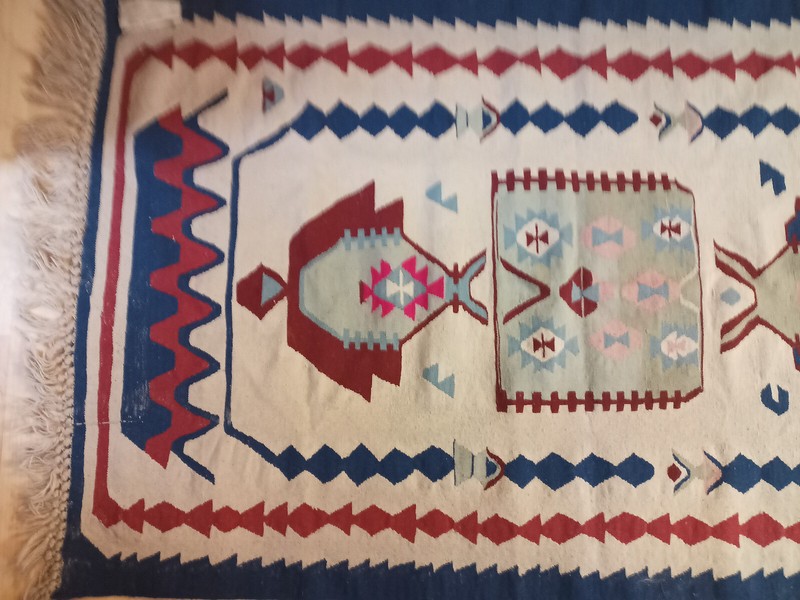 Vintage Hand Woven Carpet Wool Kilim Rug 6ft x 43in made in Turkey gallery