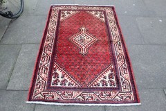 Vintage Hand Made Traditional Oriental Wool Red Small Rug 157x102cm