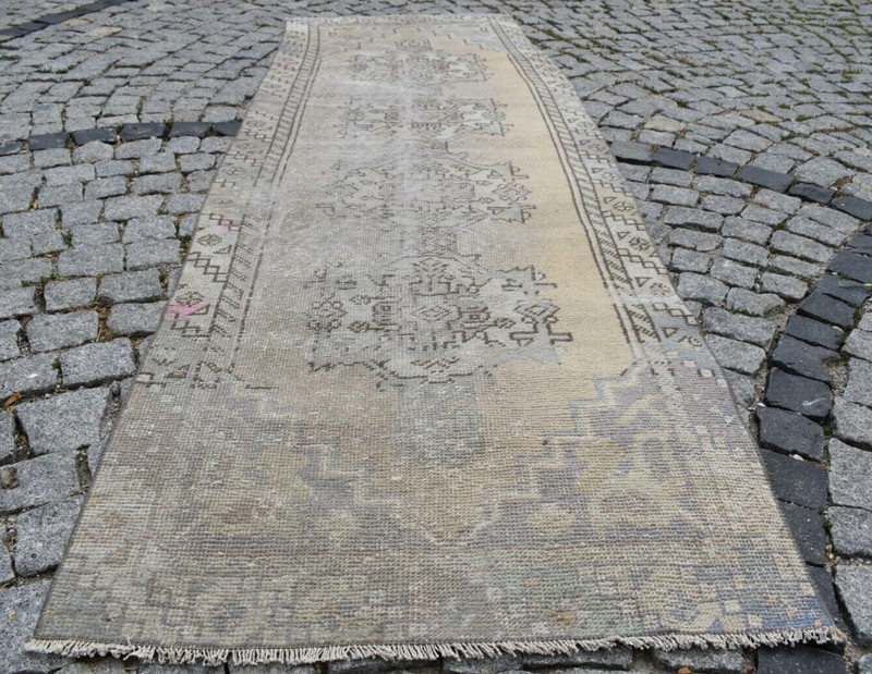 Vintage Turkish Rug 30'' x 109'' Muted Dye Oushak Rug Hand-knotted Hallway Rug gallery