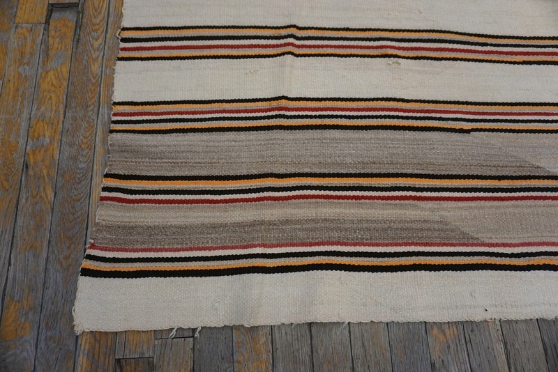 5'x6' Antique Striped Native American Flatweave Navajo Light Ivory Color Rug gallery