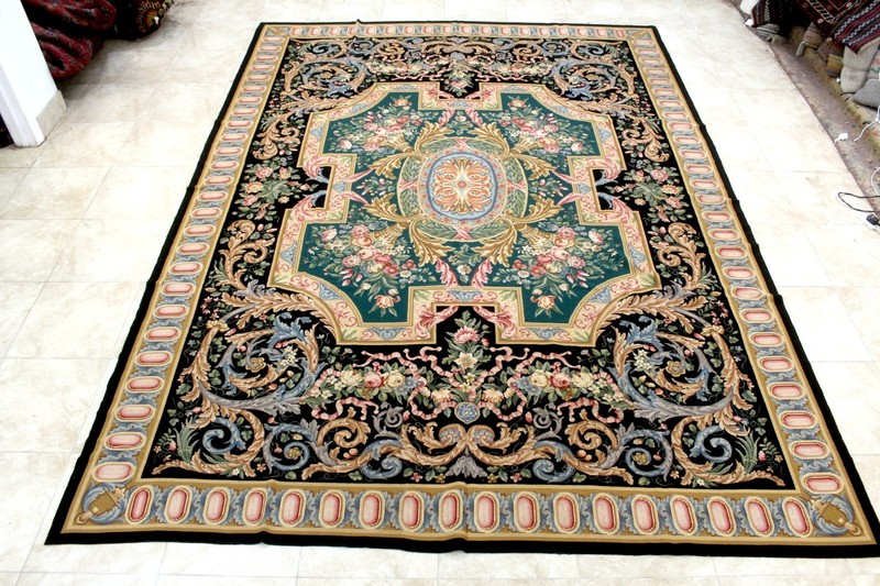 10X13 MAGNIFICENT ANTIQUE HANDMADE VEGETABLE DYE AUBUSSON NEEDLEPOINT WOOL RUG gallery