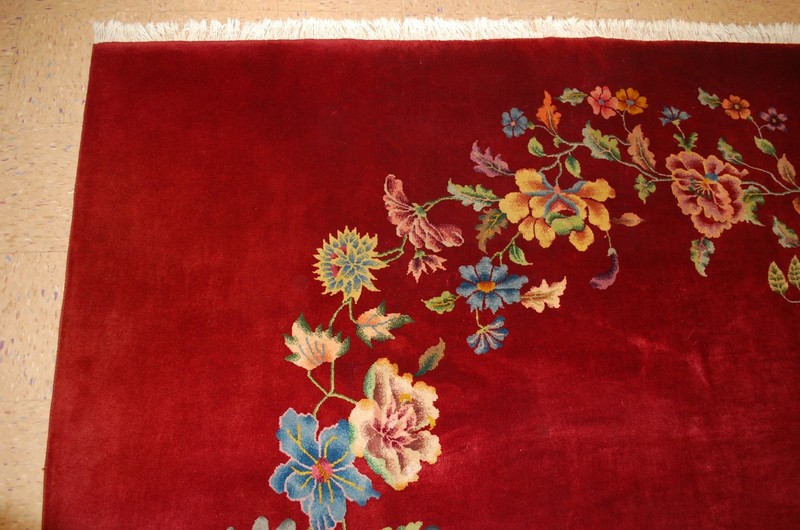 c1930s ANTIQUE MINT ART DECO RARE SIZE CHINESE NICHOLS RUG 8.8x11 SQUARISH SIZE gallery