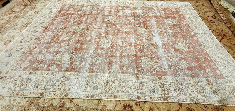 Antique Distressed Turkish Oushak Area Rug 8' x 11' gallery