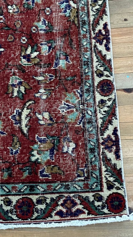 Handmade Red Vintage Oushak Carpet: 3.1x6.6 ft Turkish Floral Pattern Rug gallery